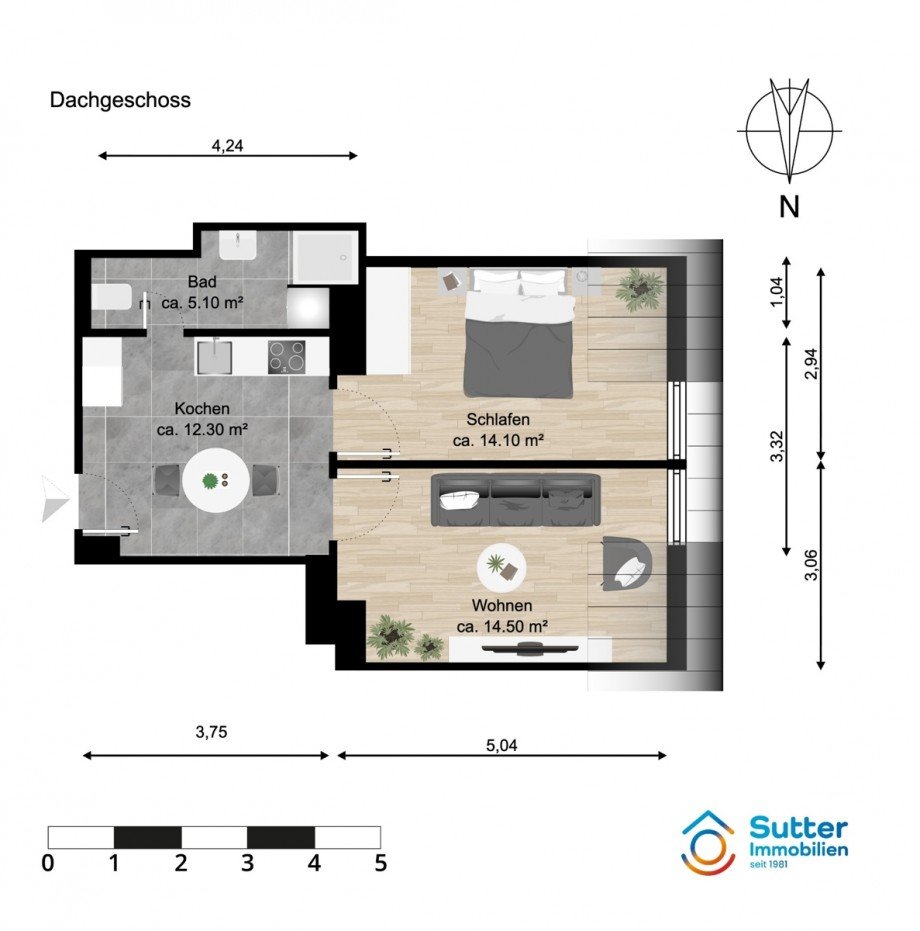 Grundriss Dachgeschosswohnung Kaufbeuren