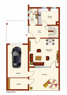 Erdgeschoss Doppelhaush�lfte mit Garage