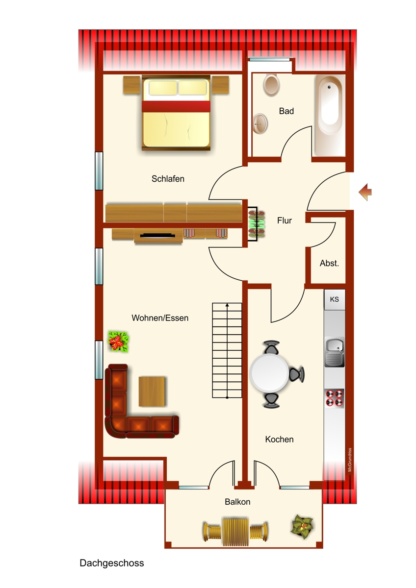 Grundriss untere Wohnebene Etagenwohnung Kaufbeuren