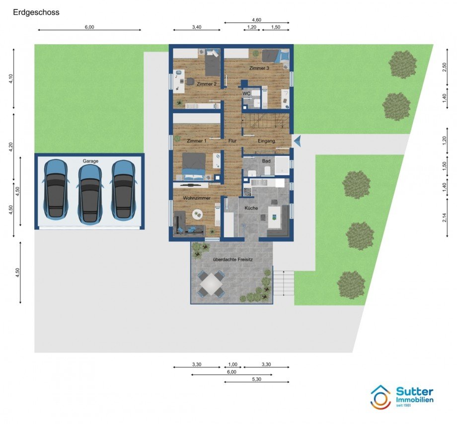 Grundriss Erdgeschosswohnung Thalhofen-St�ttwang