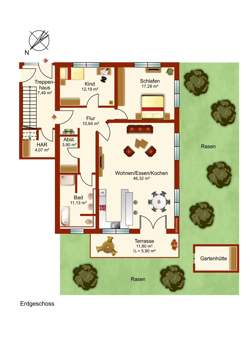 Grundriss Erdgeschosswohnung St�ttwang