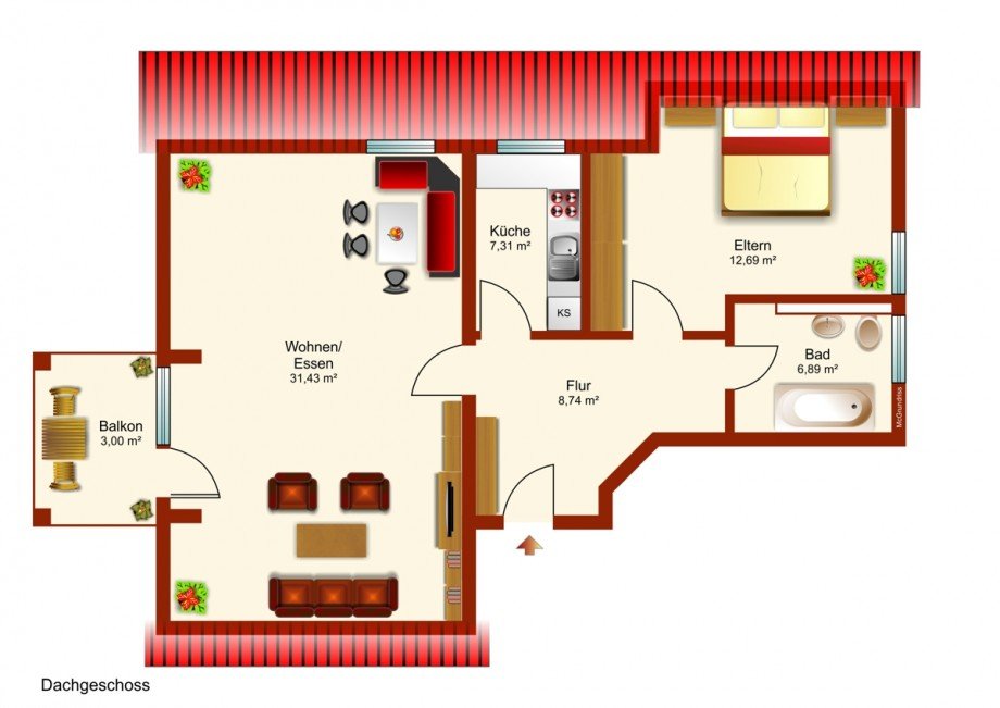 Grundriss Dachgeschosswohnung Kaufbeuren